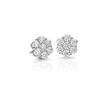 10k White Gold 1ctw Flower Diamond Earrings